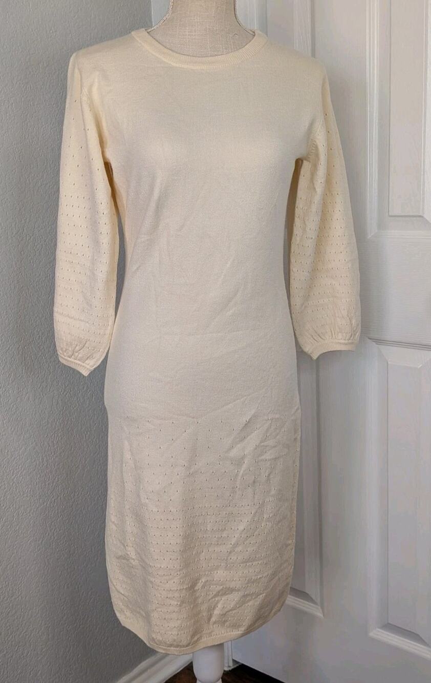 NWT Monrow Supersoft Open Knit Midi Dress Women Ivory S